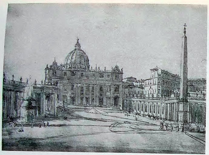 А. П. Брюллов. Площадь перед собором св. Петра в Риме