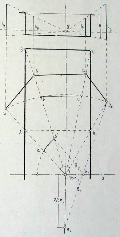 Схема перспективного построения застройки площади прямоугольной формы без применения точек схода