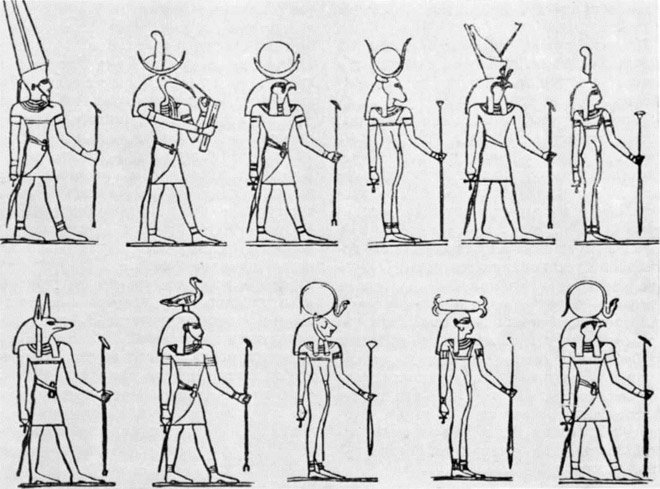 Древнеегипетские боги: Амон-Ра, Тот, Хонсу, Хатор, Атум, Маат, Анубис, Геб, Нейт