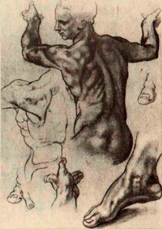 Микеланджело. Рисунок для фрески Страшный суд